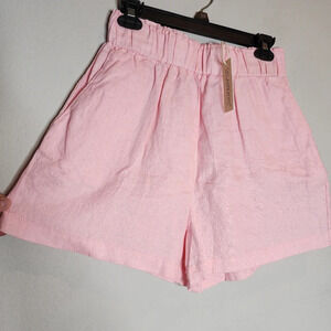 100% Linen NWT Light Pink Pull On Stretch Waist Shorts Pockets Size M Blank NYC
